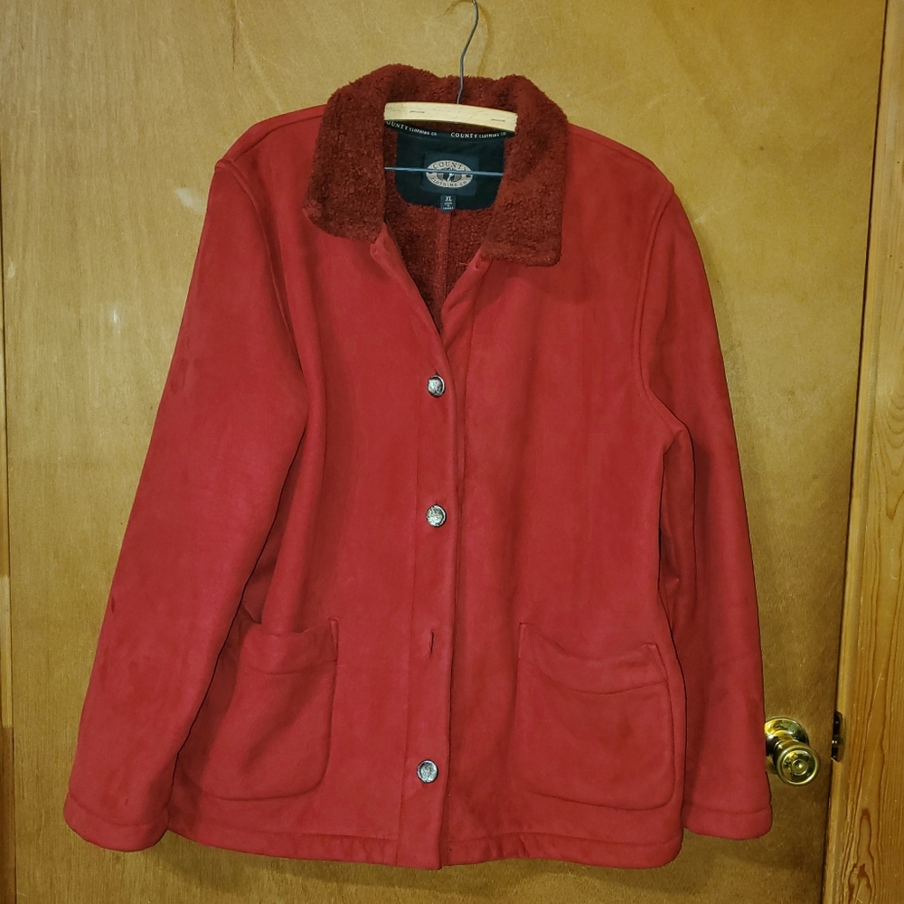 County Clothing Co Burgundy Jacket size XL Silvertone Buttons